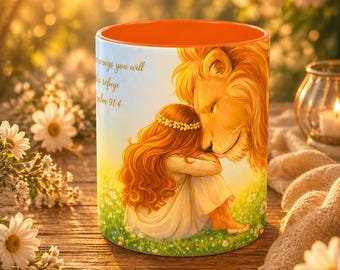 Christian Mug Faith Gift for Her Psalm 91:4 Mug Bible Verse Mug Lion Design Inspirational Gift Aesthetic Coffee Cup