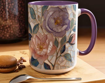 Stained Glass Peony Mug Floral Coffee Cup Peony Lover Gift Botanical Mug for Her Mothers Day Flower Mug