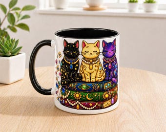Celestial Reading Cat Mug Cat Lover Gift Book Lover Coffee Cup Cat Mom Mug Bookworm Gift