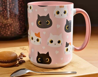 Cute Cat Mug Kawaii Cat Pattern Coffee Mug Cat Lover Gift Pink Cat Mug Aesthetic Gift for Her Cat Mom Mug