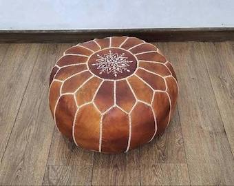 Handgemaakte Marokkaanse poef poef | Leren vloerkussen | Boho-huisdecoratie | Voetenbank | Woonkameraccent.
