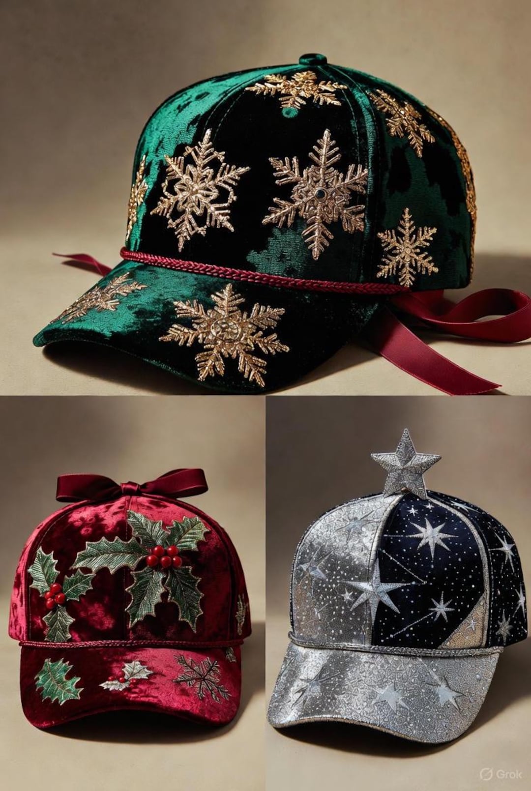 Elegant Christmas Baseball Cap Collection: Snowflake Majesty, Holly ...