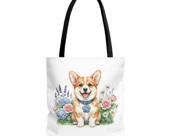 Watercolor Corgi Tote Bag | Floral Dog Mom Gift