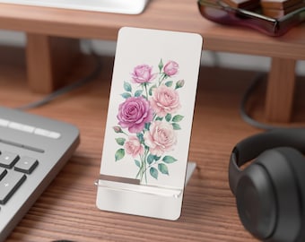 Watercolor Rose Phone Stand, Floral Desk Decor, Gift for Her