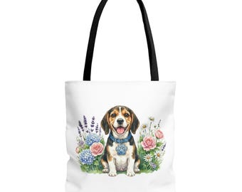 Beagle Dog Floral Tote Bag | Watercolor Puppy Art