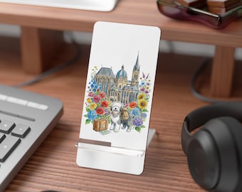 Aachen Cathedral Dog Phone Stand, Germany Travel Art, Floral Pet Gift