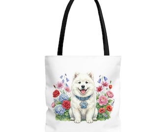 Samoyed Tote Bag | Watercolor Floral Dog Lover Gift