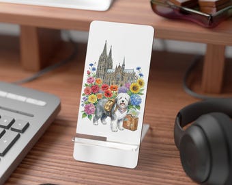 Cologne Cathedral Dog Phone Stand, Watercolor Art, Pet Lover Gift