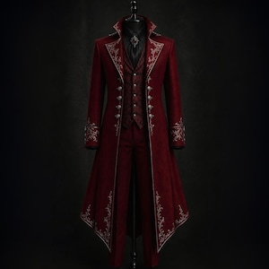 Vampir Trenchcoat, Herren Gothic Hochzeit Langmantel, viktorianischer Aristokrat, Steampunk Frack Anzug, Gothic Bräutigam Anzug Fantasy Outfit