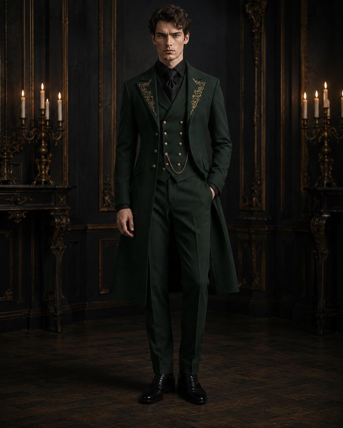 Emerald Green Gothic Wedding Suit Men, Victorian Tailcoat, Luxury