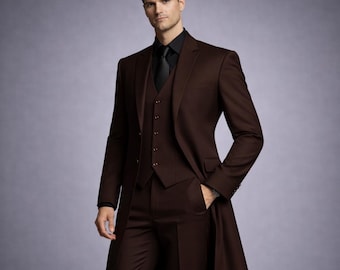 3 Piece Tuxedo Suit for Men | Modern Brown Groom Suit | Formal Wedding Outfit