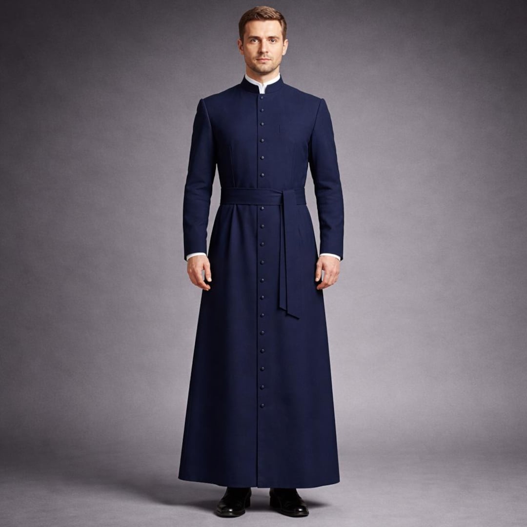 Handmade Navy Blue Cassock for Priests | Traditional Clergy Long Robe ...