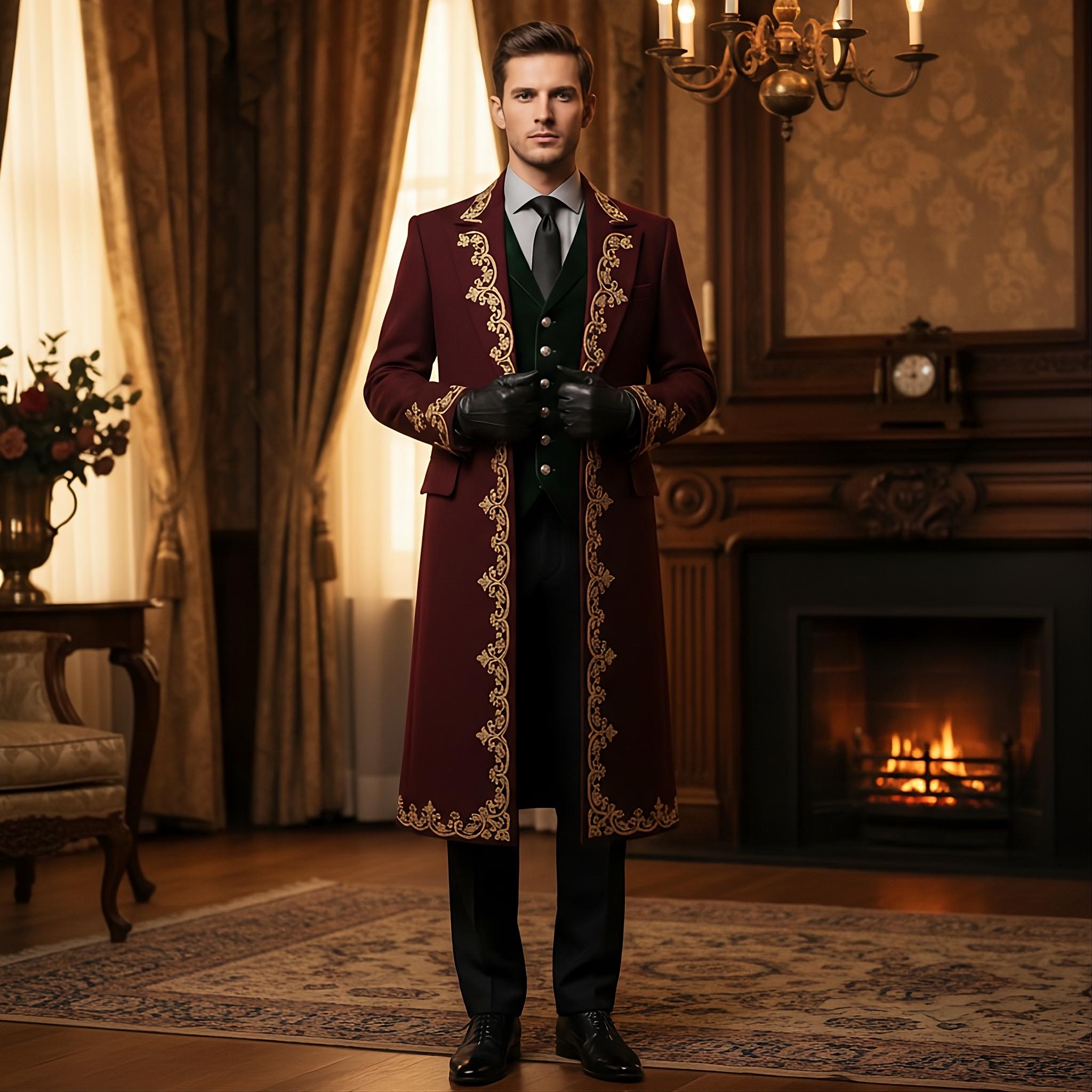 Men's Gothic Trench Coat | Gold Embroidered Victorian Style - Etsy