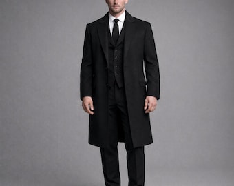 Handmade Victorian Black Coat Suit | Gothic Tailcoat Men | Custom Tailored Suit | Steampunk Outfit | Regency Style Coat