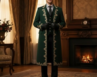 Gothic Hochzeitsmantel für Männer, viktorianischer bestickter langer Mantel, Steampunk-Outfit