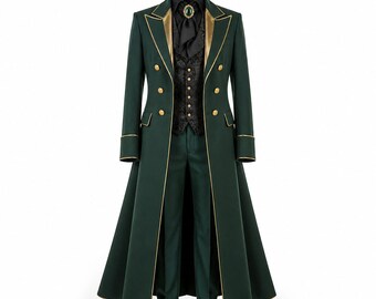 Green Gothic Victorian Tailcoat Men | Steampunk Formal Long Coat | Embroidered Prince Jacket