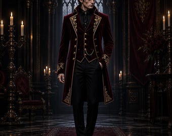 Handmade Gothic Wedding Suit for Men, Victorian Tailcoat, Vampire Groom Outfit, Royal Aristocrat Coat, Luxury Steampunk Suit