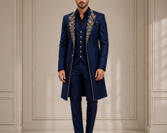 Royal Blue Prince Coat for Men, Embroidered Victorian Tailcoat, Luxury Groom Wedding Coat, Regency Frock Coat, Formal Aristocrat Jacket