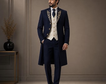 Luxury Royal Blue Prince Coat, Victorian Wedding Tailcoat for Men, Embroidered Regency Frock Coat, Custom Groom Formal Jacket