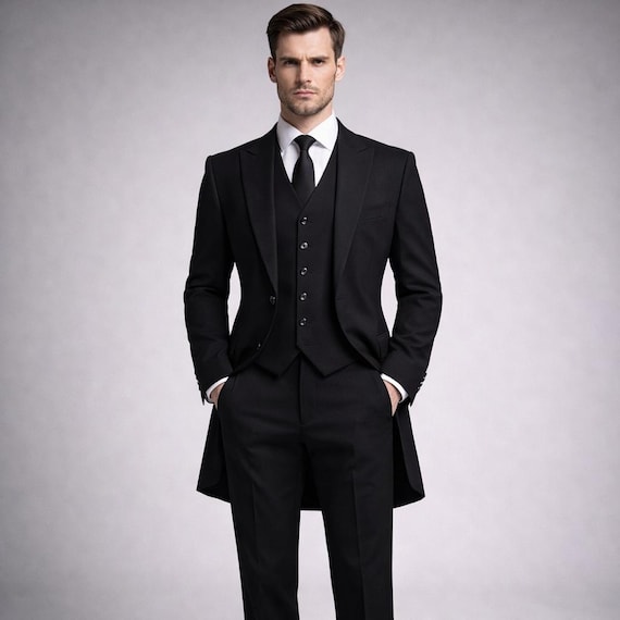 Handmade Gothic Victorian 3 piece Suit, Steampunk Wedding Suit, Victorian Tailcoat Suit For Men, Wool Blend Formal Outfit