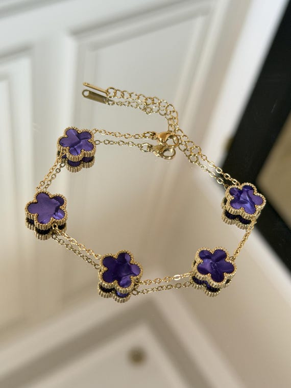 18K Gold Plated Purple Flower Bracelet |jewellery | Minimal Dainty