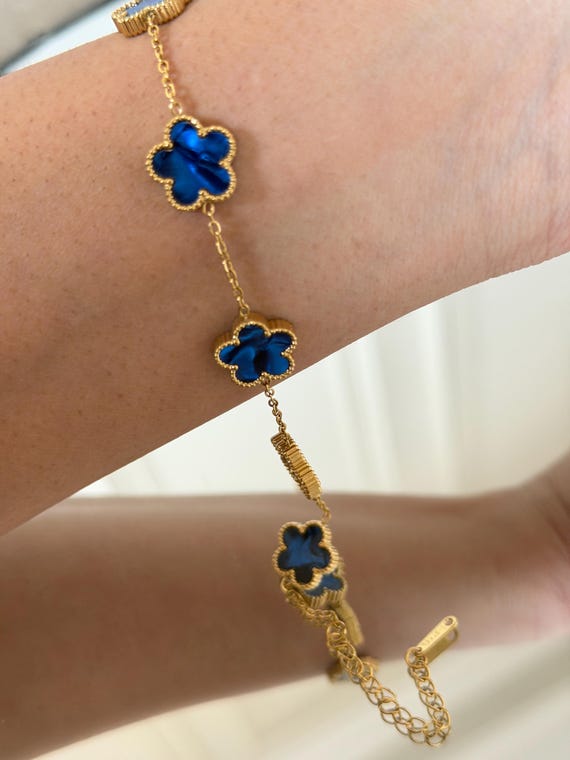 18K Gold Plated Blue Adjustable Flower Bracelet | Jewellery