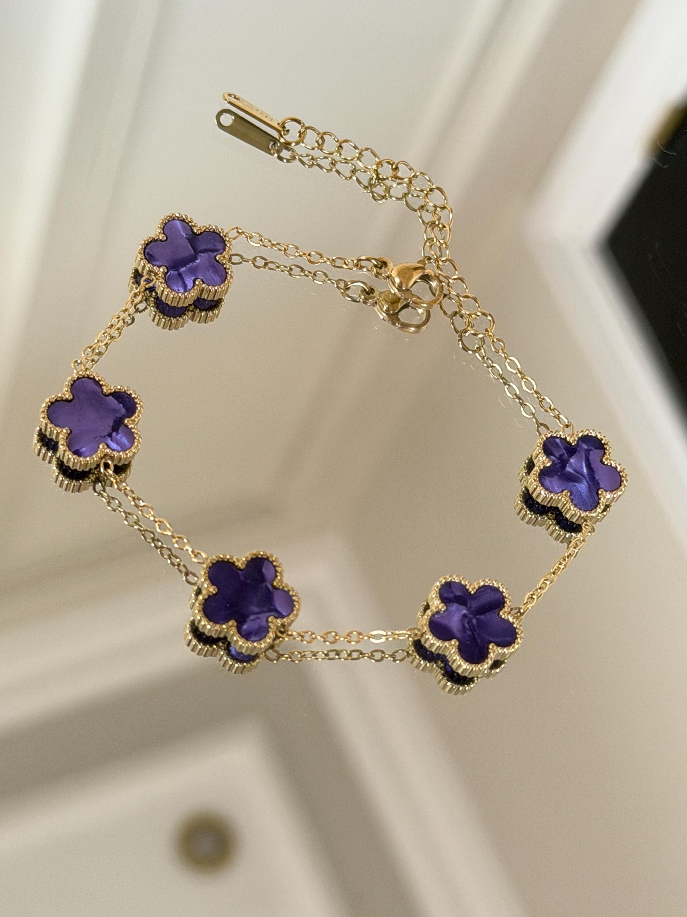 Van Cleef & Arpels パープルアゲート ブレスレット 18K Gold Plated Purple Flower Bracelet |jewellery | Minimal Dainty