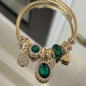 Smaragdgrönt CZ-armband • Justerbart armband i guld • Elegant gåva