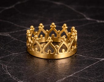 Gold Crown Ring, Minimal Tiara Ring, Handmade Gold Ring, Royal Jewelry, Adjustable Ring