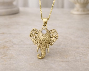 COOLSTEELANDBEYOND Collana Uomo/Donna Con Ciondolo Elefante, Acciaio Inossidabile Color Oro, Catena 60 Cm - 4