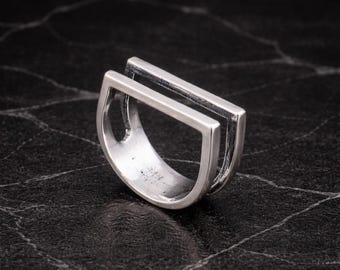 Minimal Silver Geometric Ring, Modern Open Ring, Handmade Silver Ring, Statement Jewelry, Adjustable Ring