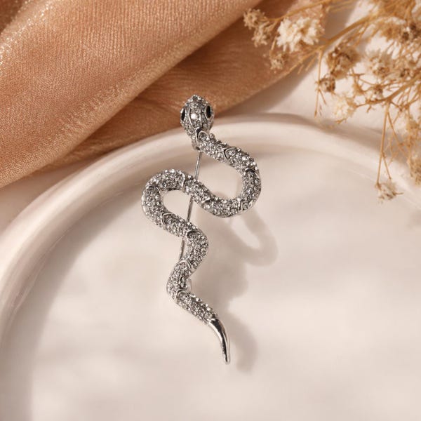 Diamant Schlange Brosche Kleidung Dekoration Tasche Dekoration Pullover Dekoration Geschenk für Sie Einzigartige Statement Schmuck Silber Ton