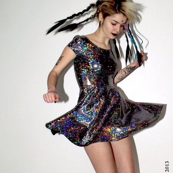 DEV0 / Holographic Rainbow Skater Dress