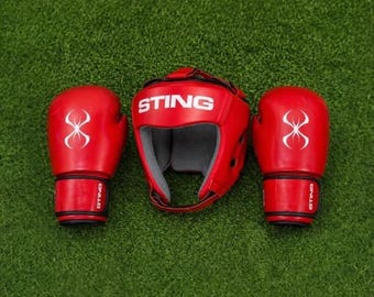 Sting boxing set | leather boxing gloves | Personalized Gift for boxers | sparring gloves, boxing gifts, headgear, boxing gear ,