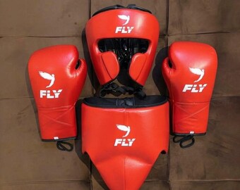 Custom Leather Boxing Glove Set – Handmade Professional Fighters Training Head Gear | fly boxing set | leather gloves |Grion guard