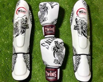 Twins special Leather boxing gloves and shin pads | Shin pads leather gloves | boxing set for boxing lovers | MMA ,kickboxing,Muay thai