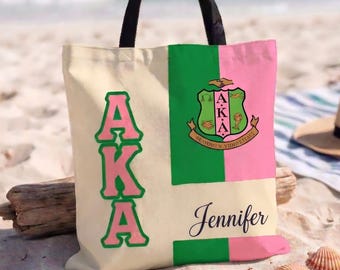 Bolso de mano personalizado de Alpha Kappa Alpha, bolso de mano personalizado para hermandad, bolso de playa personalizado, regalo para ella, regalo universitario