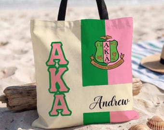 Personalized Alpha Kappa Alpha Tote Bag, Custom Sorority Tote Bag, Custom Beach Bag, Gift For Her, College Gift