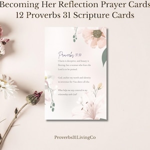 Becoming Her Reflection Prayer Cards | Proverbs 31 Devotional Cards for Women | Scripture Prayer Cards Printable