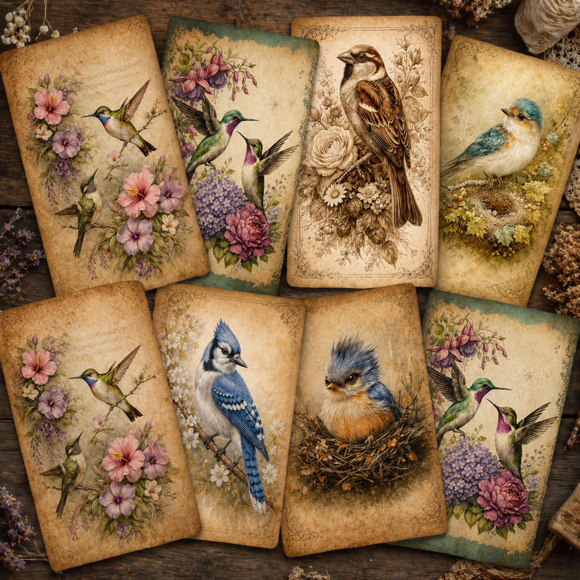 Vintage Bird Junk Journal Kit Floral Bird Ephemera Printable Scrapbook ...