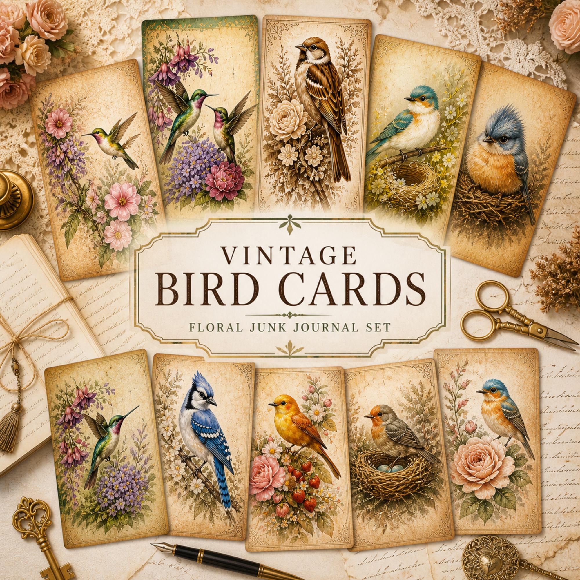 Vintage Bird Junk Journal Kit Floral Bird Ephemera Printable Scrapbook ...
