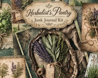 Kit de diario de herboristería, conjunto de efímeros botánicos vintage, papeles con ilustraciones rústicas de hierbas, páginas de diario DIY estilo cottagecore