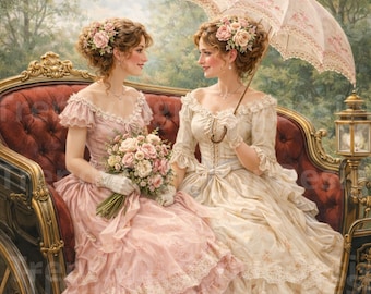 Gráficos vintage en acuarela JPG, ilustración de damas victorianas, mujeres vintage, descarga instantánea, manualidades de papel, diario basura, scrapbooking