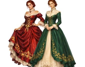 Paquete de imágenes prediseñadas de damas victorianas vintage con elegantes vestidos en estilo acuarela, conjunto PNG para proyectos de bricolaje de scrapbooking de diario basura