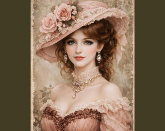 Páginas de diario de dama victoriana, collage de mujer vintage, imprimible de moda eduardiana, descarga digital de papel de diario