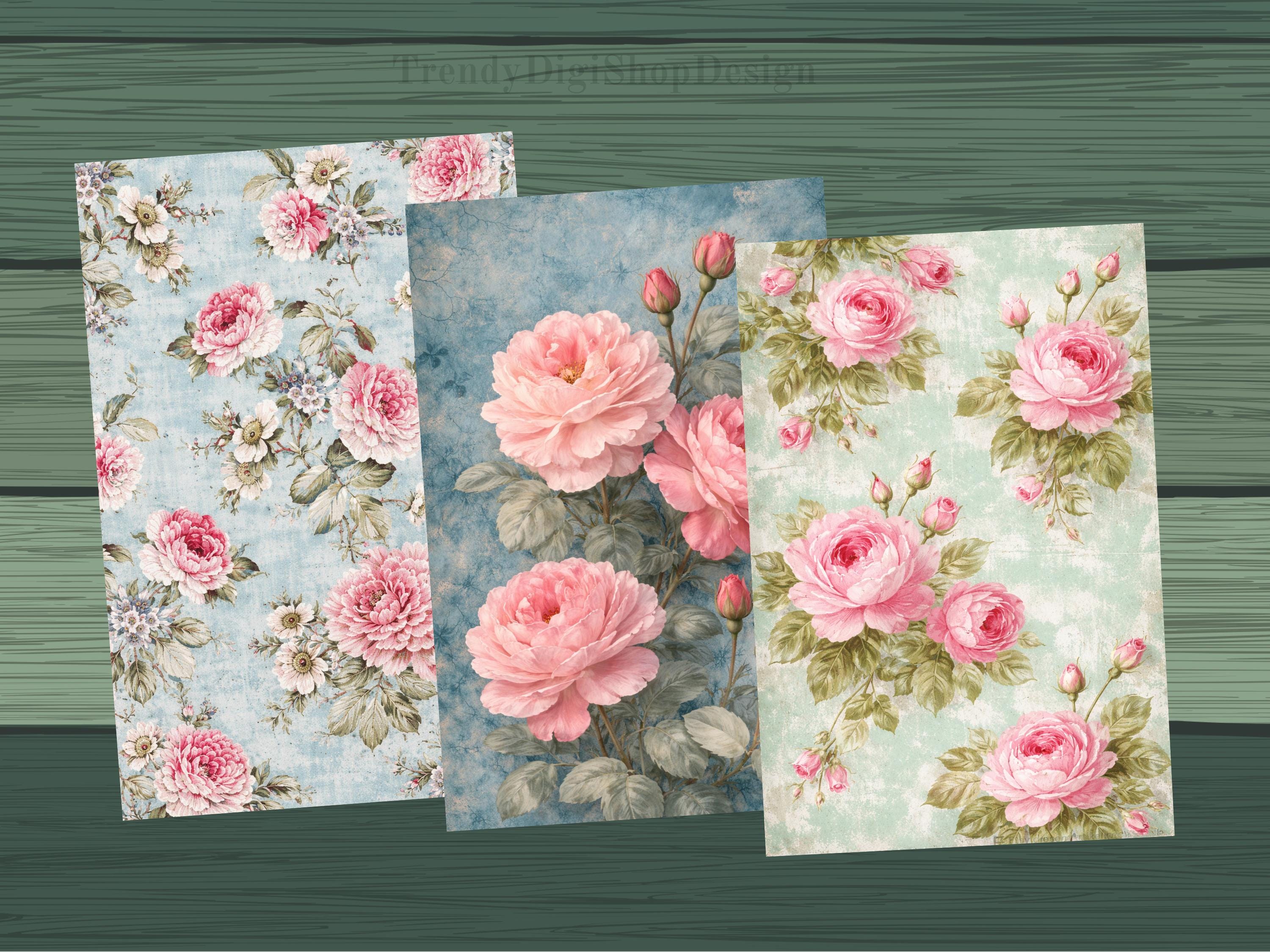 Shabby Chic Digital Papers, Vintage Floral Scrapbook Paper, Rose Junk ...