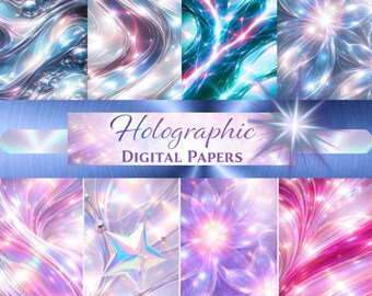 Paquete de papeles digitales holográficos, fondos pastel iridiscentes, fondos con purpurina, papel abstracto imprimible para álbumes de recortes