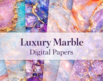 Paquete de papeles digitales con efecto mármol, textura abstracta y colorida de mármol, fondo imprimible, papel para álbumes de recortes, papel para diarios.