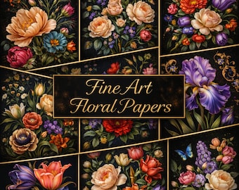Papeles digitales florales de bellas artes, fondos florales, papel floral vintage, papel para diarios creativos, papel para álbumes de recortes, paquete de papel botánico