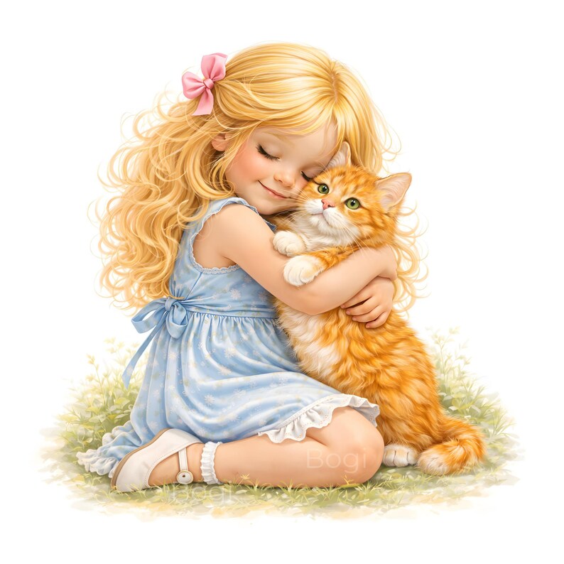 25 Watercolor Girl and Cat Clipart – Cute Whimsical Girls With Cats ...